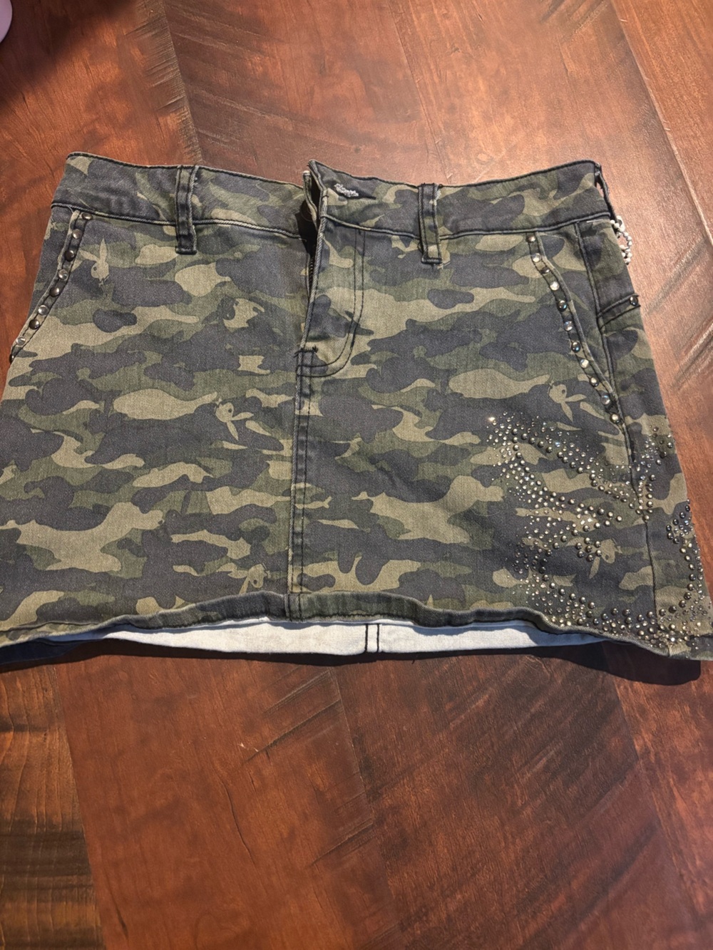 PLAYBOY Camo Mini Skirt with Stud Detail - Green